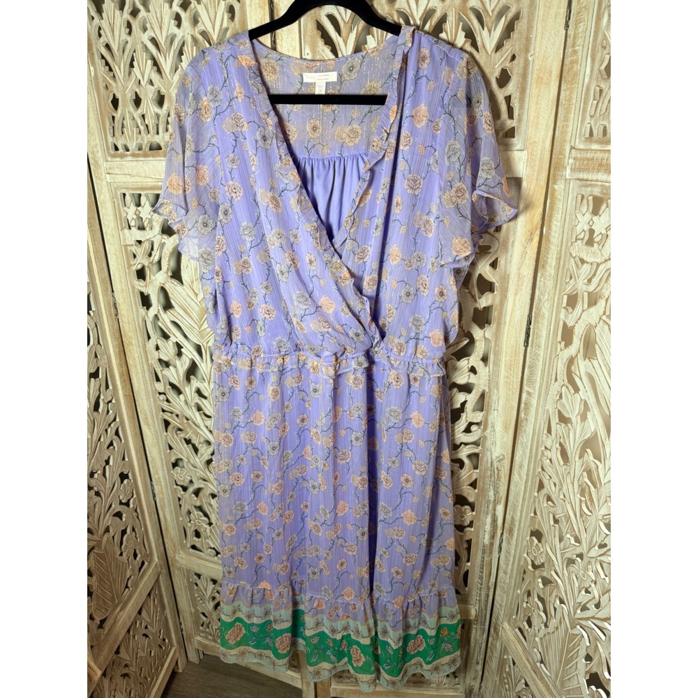 LC Lauren Conrad Purple Floral Metallic Lurex Stripe Maxi Dress Womens Plus 1X - Picture 2 of 9
